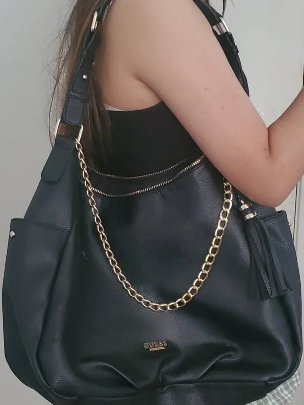 Guess Hobo Style Shoulder Bag Black Leather Look